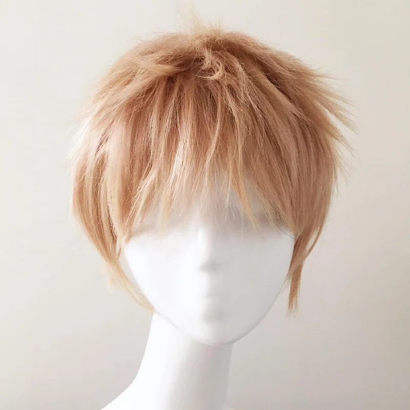 Bob wig for daily wear with a low - maintenance designMen Blonde Short Straight Fringe Bangs Layered Cosplay Wig