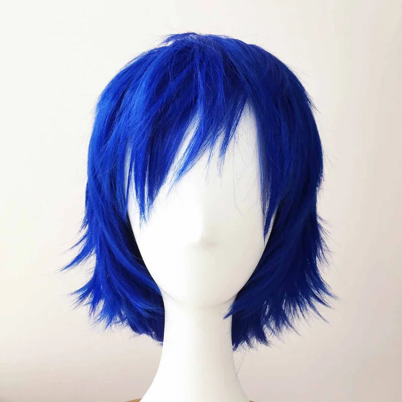 Layered bob wig to add volume and dimensionMen Blue Short Straight Fringe Bangs Cosplay Wig