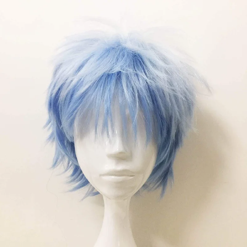 Lace - front bob wig for a seamless hairlineMen Blue White Two Tone Short Straight Fringe Bangs Cosplay Wig