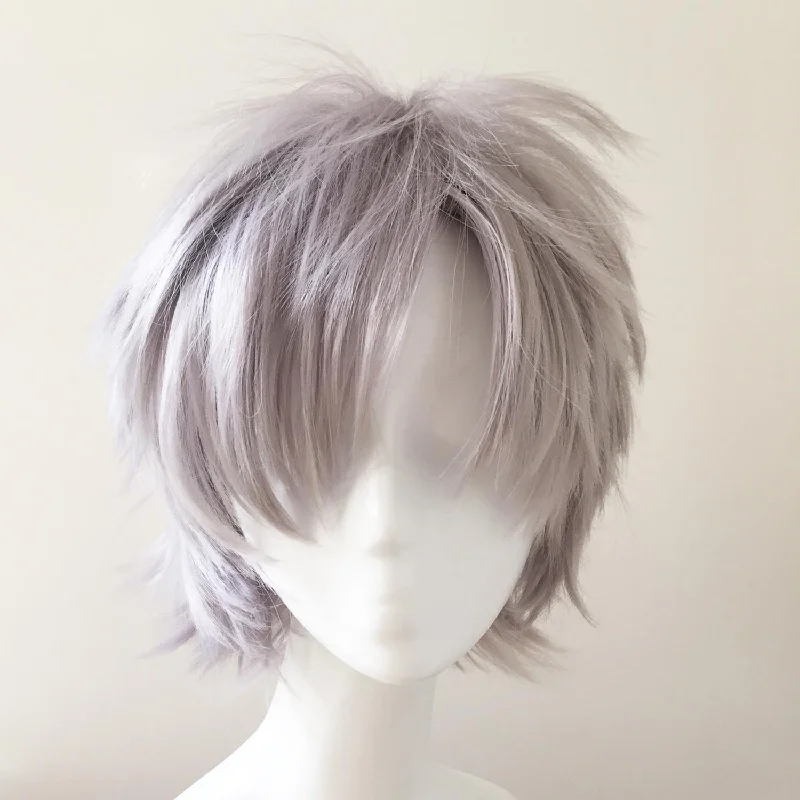 Bob wig with a balayage effect for a natural - looking color transitionMen Gray Short Straight Fringe Bangs Cosplay Wig