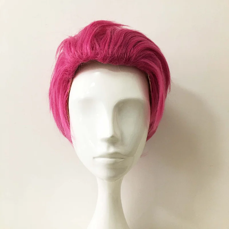 Adjustable - cap bob wig for a comfortable fitMen Magenta Pink Short Straight Slicked Back Cosplay Wig