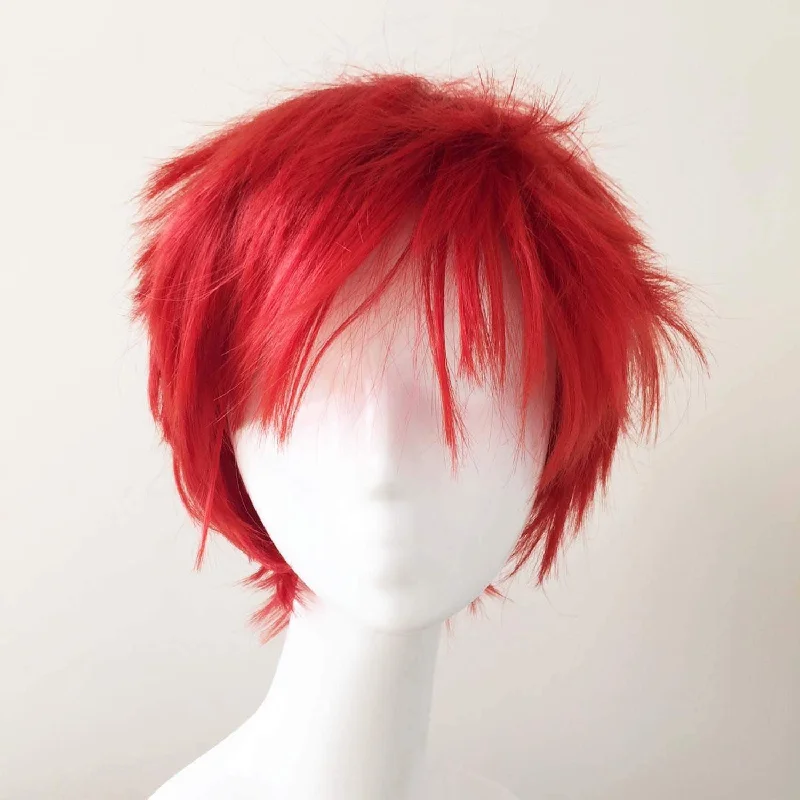 Ash - blonde bob wig for a trendy and cool - toned lookMen Red Short Straght Fringe Bangs Cosplay Wig