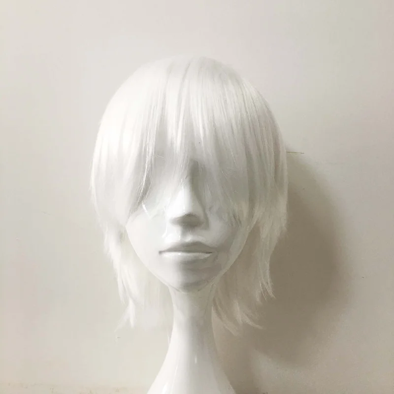 Lace - front bob wig for a seamless hairlineMen Snow White Short Straight Fringe Bangs Cosplay Wig