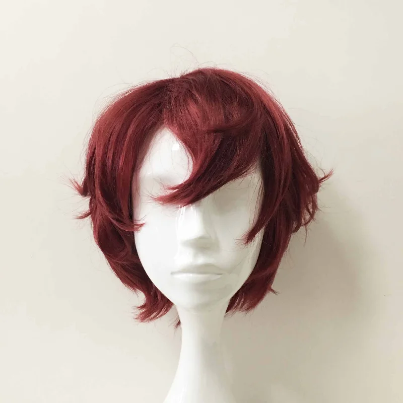 Bob wig with a pre - plucked hairline for a more natural lookMen Unisex Dark Red Short Straight Fringe Bangs Cosplay Wig