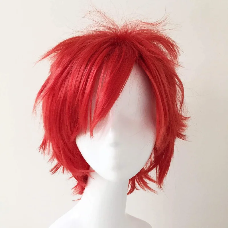 Synthetic bob wig with a natural - looking textureMen Unisex Red Short Straight Long Fringe Bangs Cosplay Wig