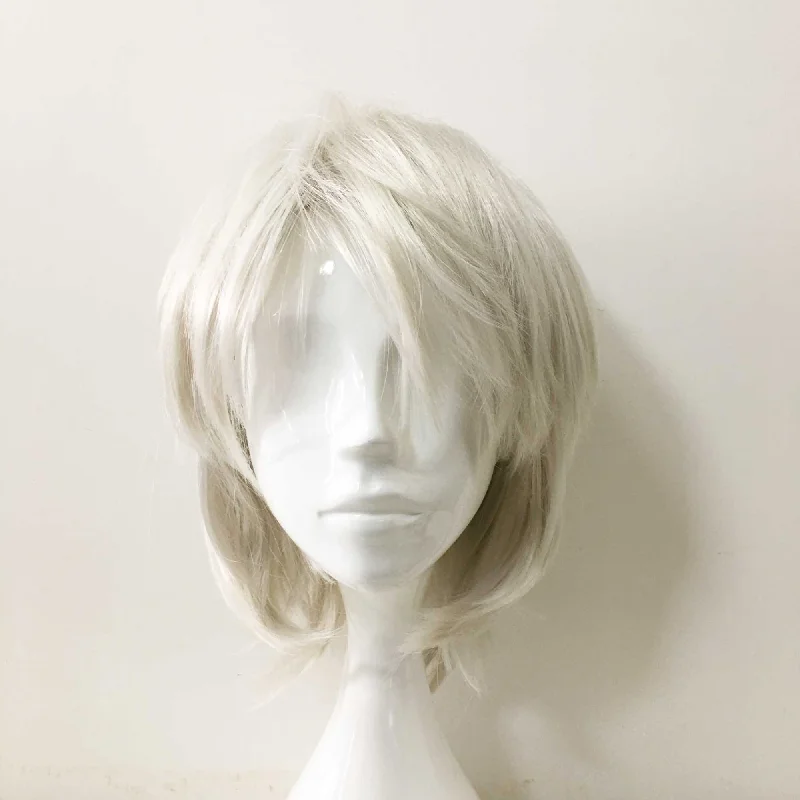 Bob wig with a monofilament cap for a breathable feelMen Unisex White Short Straight Long Bangs Cosplay Wig