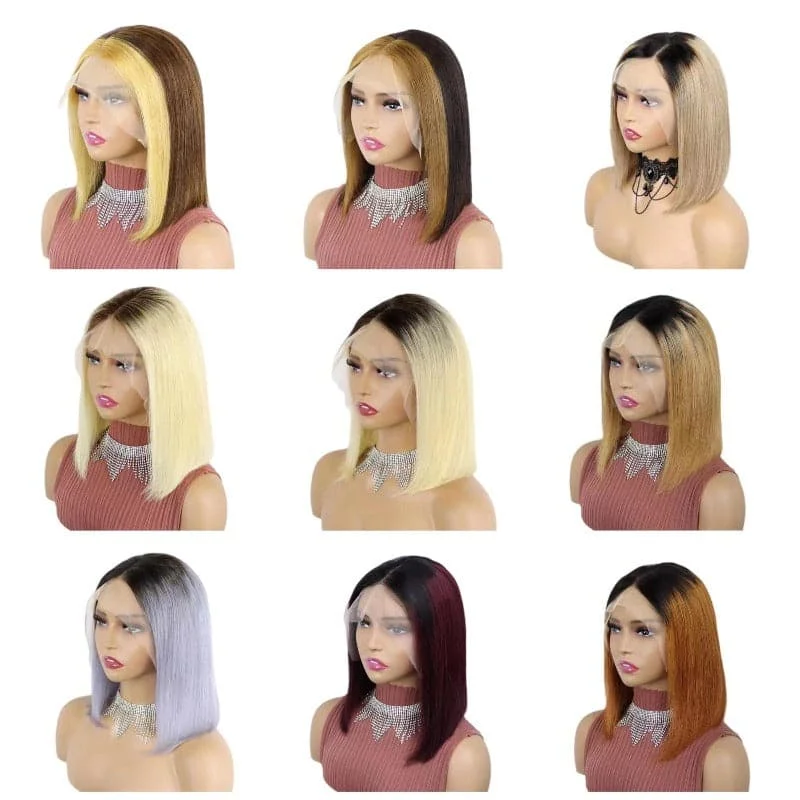 Petite bob wig suitable for women with small facesMoney Piece Short Bob Wigs Human Hair 13X4 Lace Front Glueless Straight All Shades