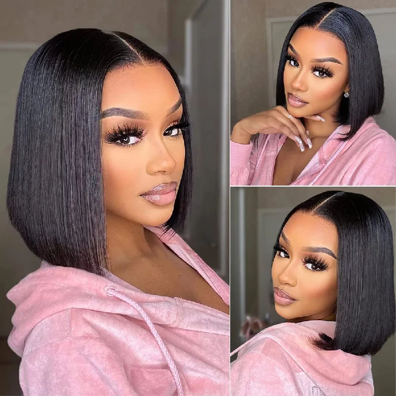 Bob wig with a pre - plucked hairline for a more natural look?[ BIG SALE ] Glueless Bone straight  4x4 Pre-Cut Closure HD Lace Ready to Go Bob Wig