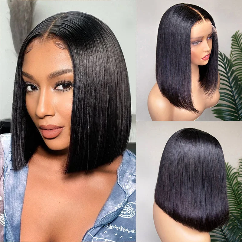 Petite bob wig suitable for women with small faces?[ BIG SALE ] Blunt Cut Double Drawn 180 % Bone Straight Glueless 13x4 HD Lace Frontal Bob Wig