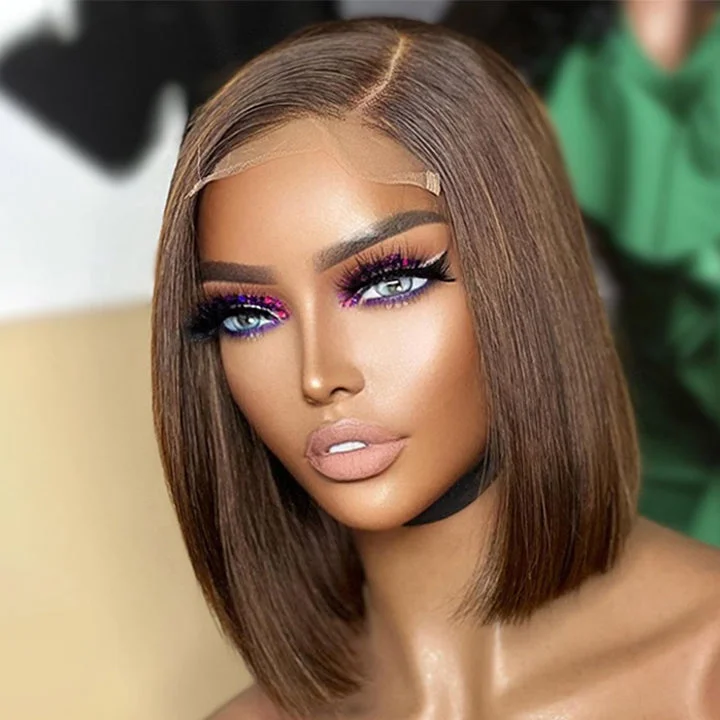 Bob wig with a balayage effect for a natural - looking color transitionNo Code Need: Brown Bone Straight Human Hair Bob Wigs-Geeta Hair