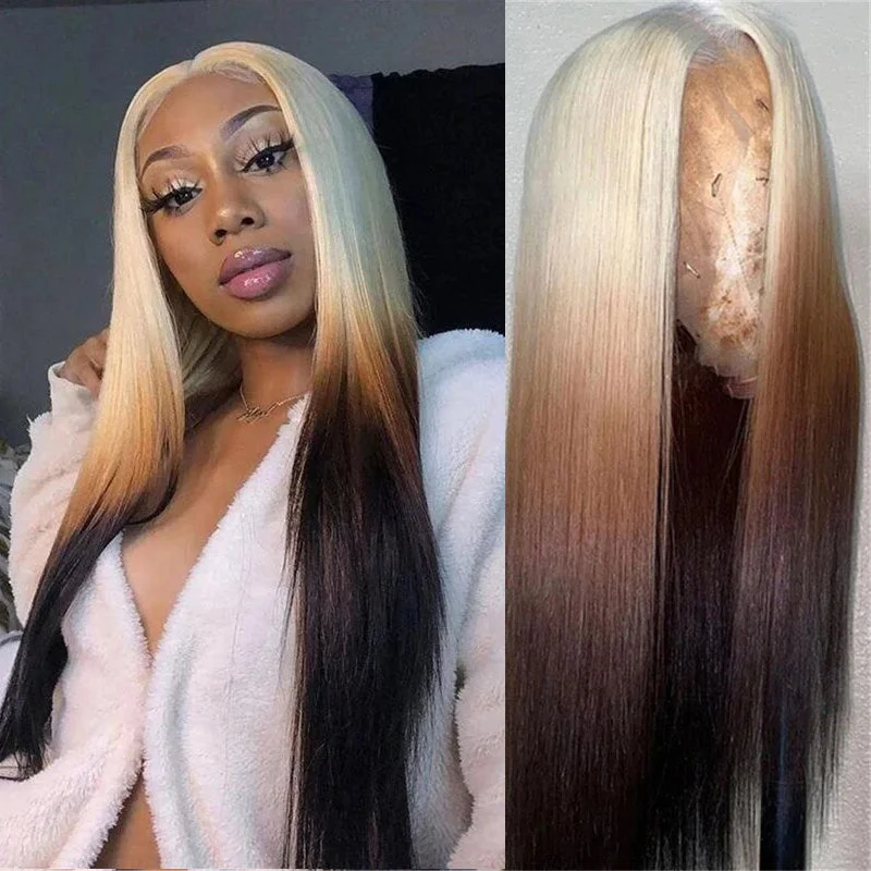 Colored wig with a purple - violet shade for a regal and elegant lookWear and Go Straight Hair Ombre Blonde Human Hair Wigs Glueless HD Lace Front Colored Human Hair Wig