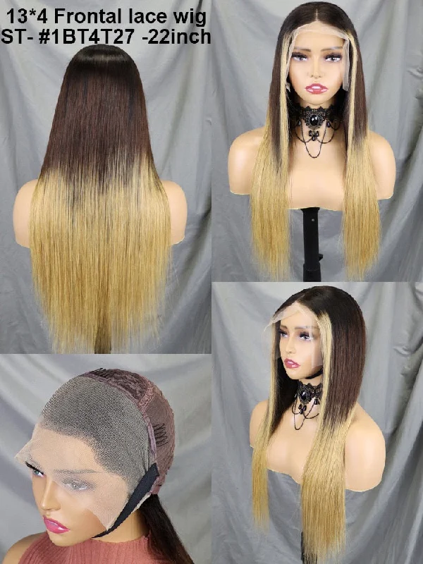 Adjustable - cap colored wig for a comfortable fitOmbre Color Straight Human Hair Lace Frontal Wig 22inch 200% Density for Black Women