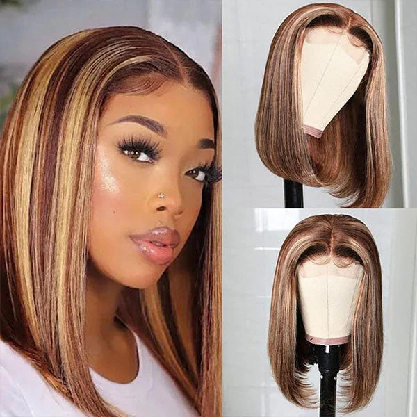 Heat - resistant bob wig for styling versatilityOmbre Hair Short Bob Lace Front Wigs Highlight Straight Hair Human Hair Wigs For Black Women