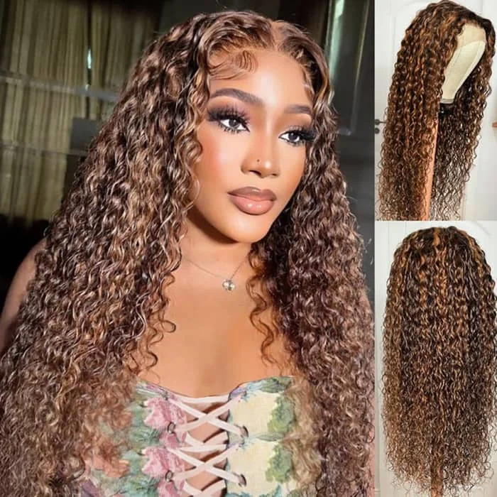 Colored wig with a side - swept bang for a sophisticated look30 Inch Glueless Highlight Wigs Curly Hair Lace Front Wig Honey Blonde Highlights Wig