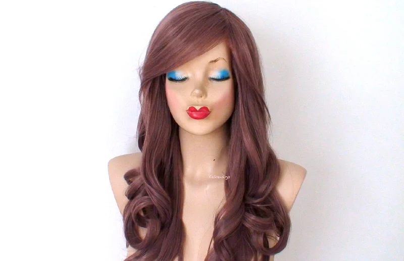 Colored wig with a blue - green ombre effect for a unique and trendy appearance26" Pastel Eggplant Long Curly Hair Long Side Bangs Wig