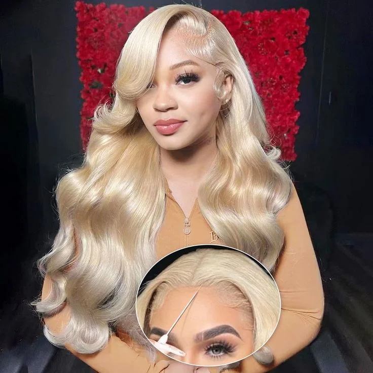 Colored wig with a middle - part for a classic and elegant stylePre-Cut Lace Wear Go Glueless Wig 613 Blonde Pure Color Body Wave Breathable