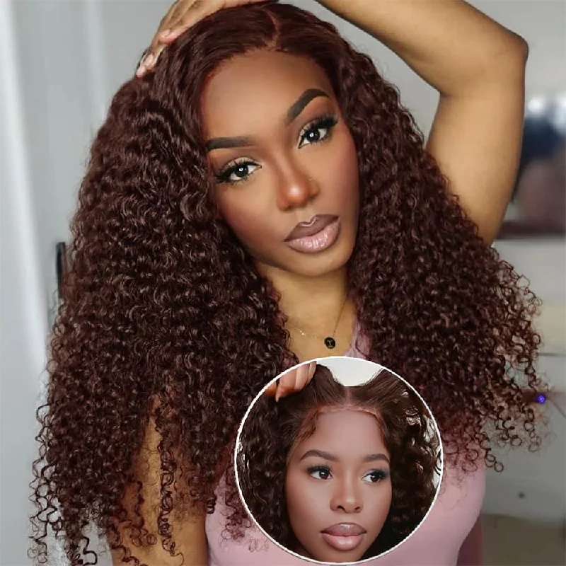 Colored wig with a pre - plucked hairline for a more natural lookPre-Cut Lace Wear Go Glueless Wig Dark Brown Pure Color Curly Breathable