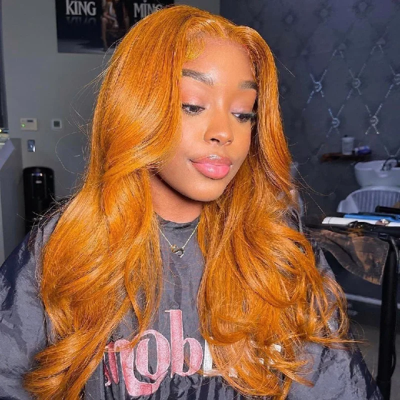 Colored wig with a blue - green ombre effect for a unique and trendy appearancePre-Cut Lace Wear Go Glueless Wig Ginger Orange Pure Color Body Wave Breathable