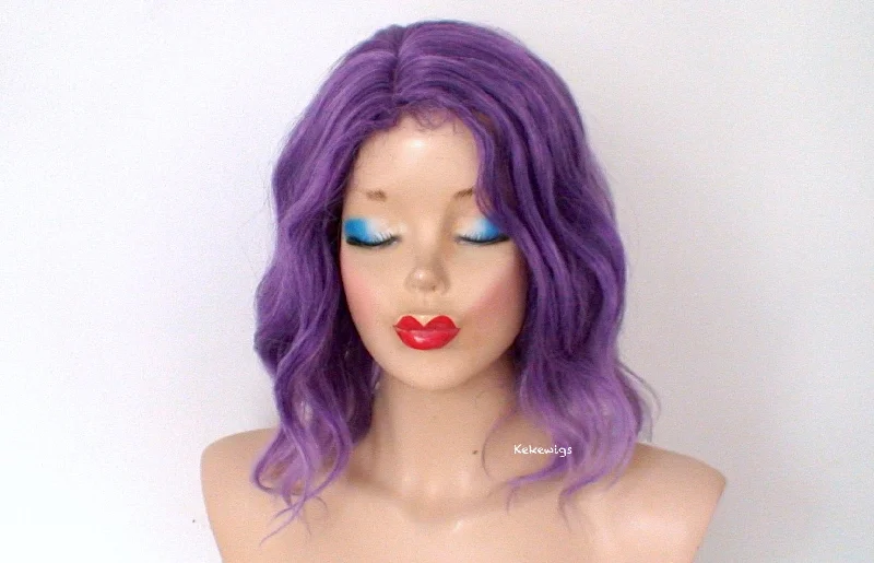 Colored wig with a side - part for a more flattering appearance16" Purple Ombré Short Wavy Hairstyle Wig