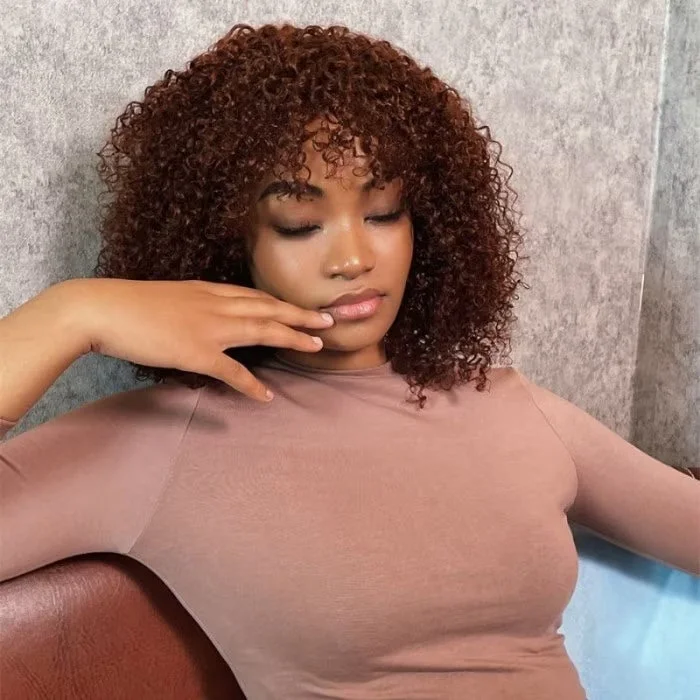 Ash - blonde bob wig for a trendy and cool - toned lookReddish Brown Curly Bob Wig with Bangs Human Hair Short Human Hair Wigs for Black Women 180% Density - Geeta Hair