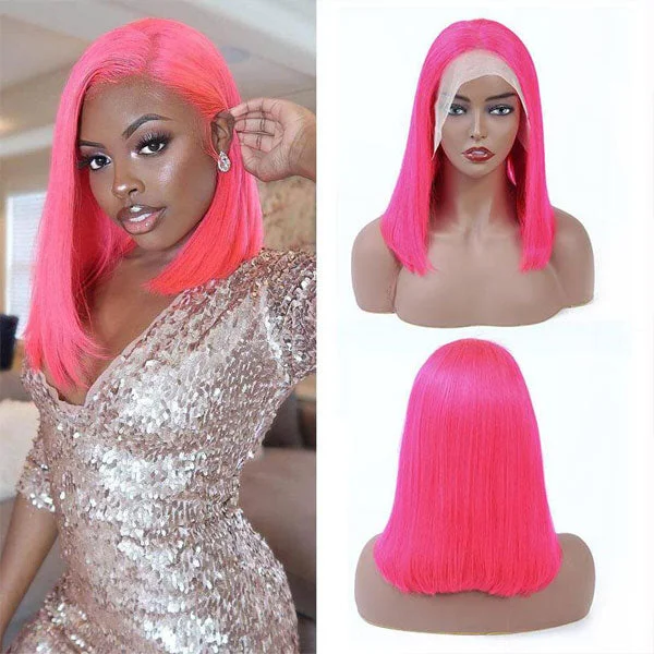 Bob wig with side - swept bangs for a sophisticated lookReshine Hair Pink Bob Wigs Straight Human Hair Wigs Short Bob Colored Wigs For Black Women