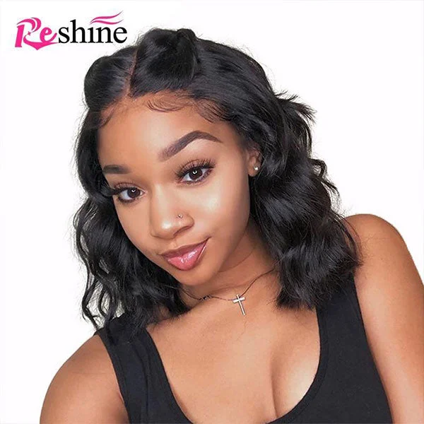 Bob wig with a monofilament cap for a breathable feelReshine Hair Short Bob Body Wave Human Hair Wigs 13x4 Lace Front Wig Short Bob Closure Wig