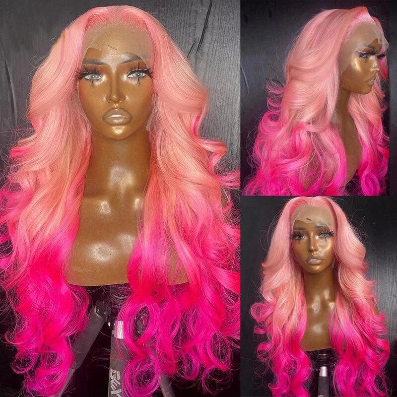 Colored wig with a purple - violet shade for a regal and elegant lookBody Wave Wig Rose Pink 13x4 HD Lace Front Wig Colored Barbie Pink Human Hair Wig