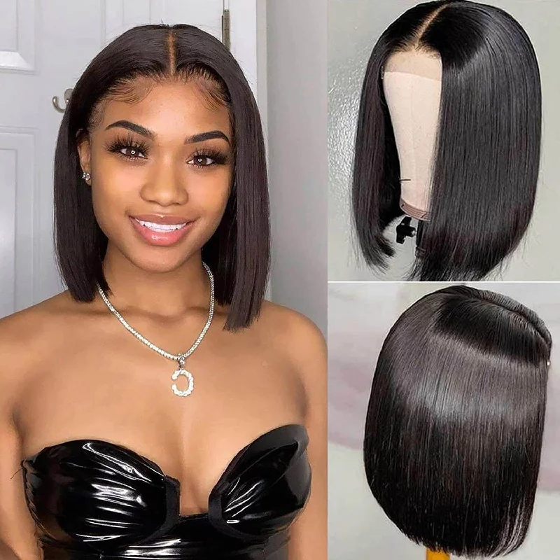 Ash - blonde bob wig for a trendy and cool - toned lookXtrend Short Bob Lace front Human Hair Wigs Pre Plucked Straight 150% Density 4x4 Deep Part Frontal Virgin Remy Brazilian Hair