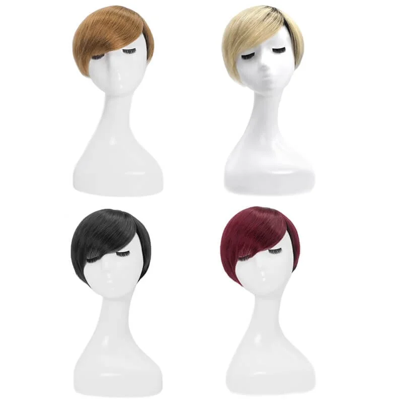 Bob wig in a jet - black color for a classic appearanceShort Pixie Cut Human Hair Wigs With Layered Side Bangs Glueless All Shades