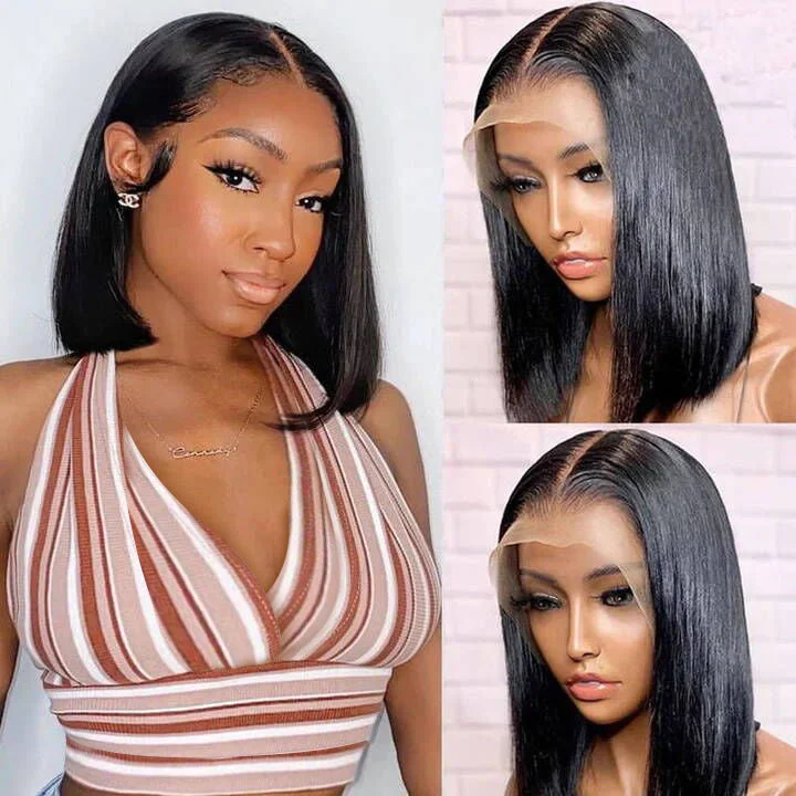 Bob wig with a pixie - inspired cut for a bold and stylish choiceShort Straight Hair Lace Front Bob Wigs Pre Plucked Natural Hairline Glueless Real Human Hair Wig-Geeta Hair