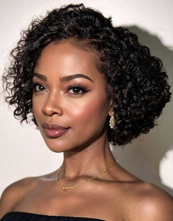 Short - bob wig for a super - sleek and minimalist styleSide Part Short Deep Wave Curly HD Lace Wear & Go Glueless Wig - CLC010