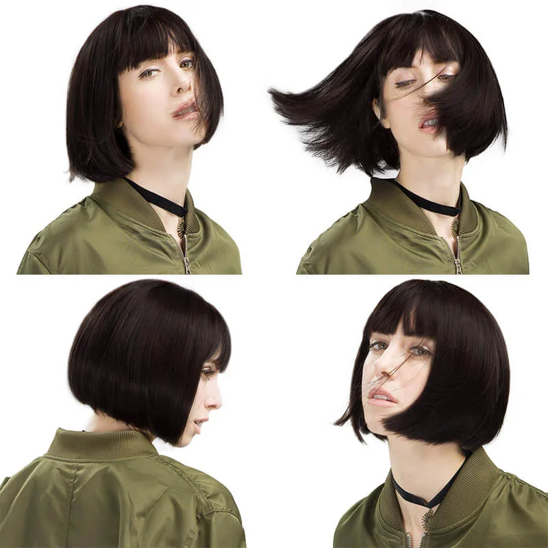 Bob wig with a pixie - inspired cut for a bold and stylish choice10 Inch Realistic Look Silk Top Straight Bob Wig with Bangs - 4 colors