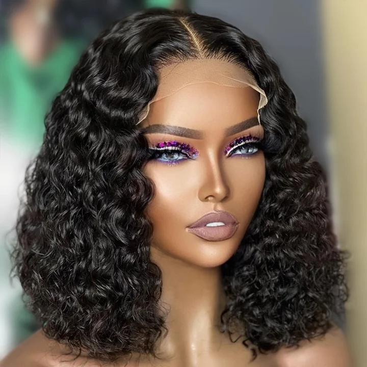 Synthetic bob wig with a natural - looking textureSpanish Curly Bob Wig 5x5 HD Lace Closure Wig 12"-18" Human Hair Bob Wigs Black Color - Geeta-hair