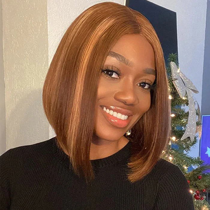 Colored wig with a red - orange hue for a warm and energetic lookGlueless Straight Bob Wig Pre-plucked 13x4 Straight Lace Front Wig Highlight Ready To Wear Human Hair Wig