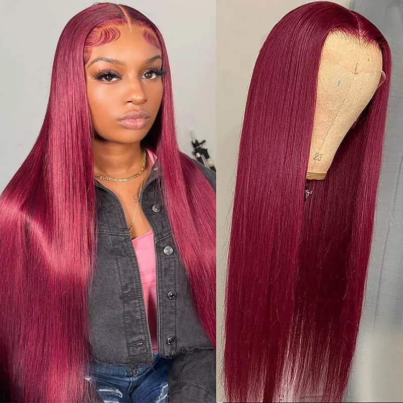 Colored wig with a side - swept bang for a sophisticated lookStraight Pre-Cut Transparent Lace  4x4/13x4/13x6 Lace Human Hair Wig 150% Density