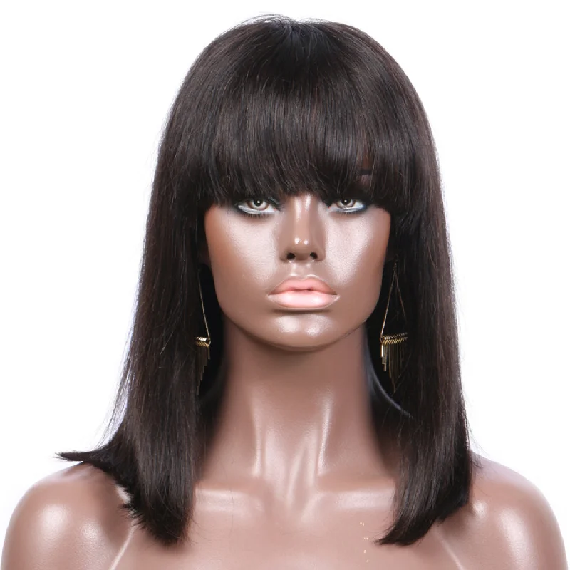 Layered bob wig to add volume and dimension13x6 Straight Short Bob Lace Front Human Hair Wigs With Bangs Natural Color Remy Hair 150% Denisty Bob Wigs