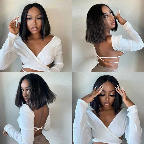 Bob wig made from high - quality synthetic fibersReshine Hair Bob Wigs Straight Human Hair Lace Front Wigs Short Lace Closure Wigs For Black Women