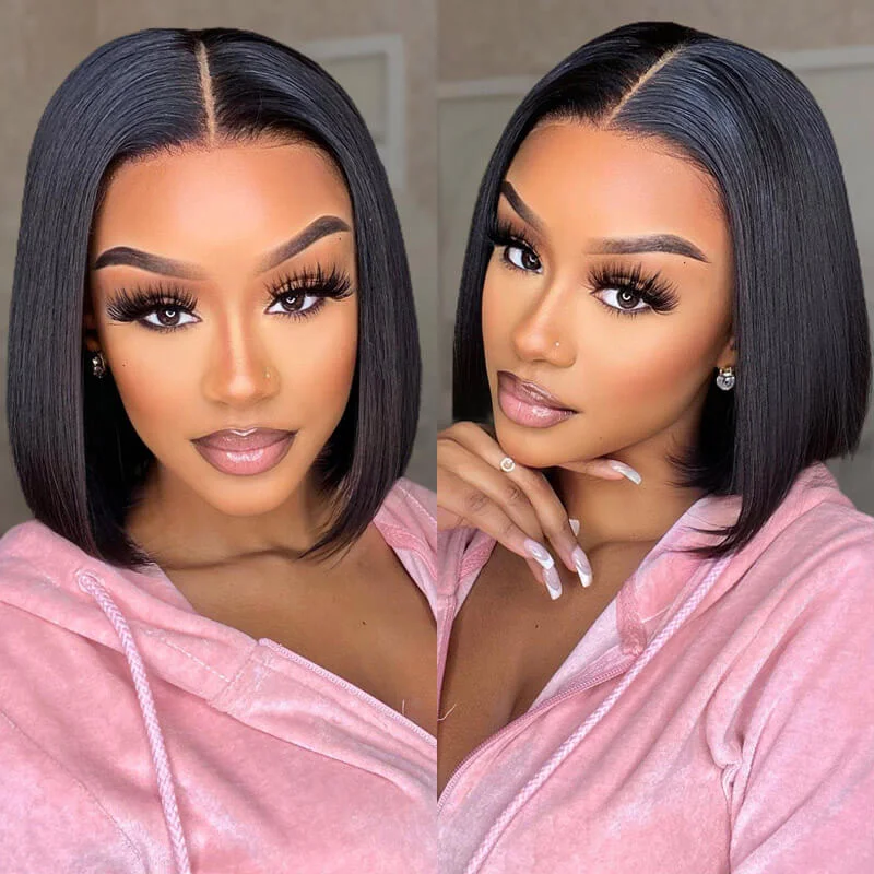 Bob wig with a wavy texture for a beachy lookShort Straight Bob Wig T Part Lace Front Wig Virgin Human Hair 150% Density-Geeta Hair