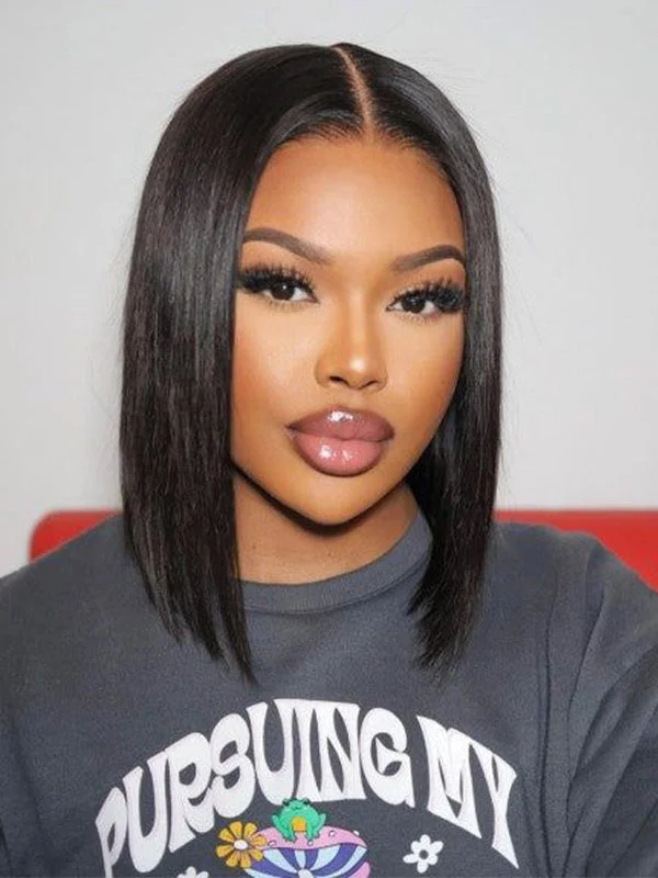 Synthetic bob wig with a natural - looking textureWavymy HD Lace Bob Wigs Straight 4x4 Lace Closure Bob Wig Natural Color Human Hair Wigs