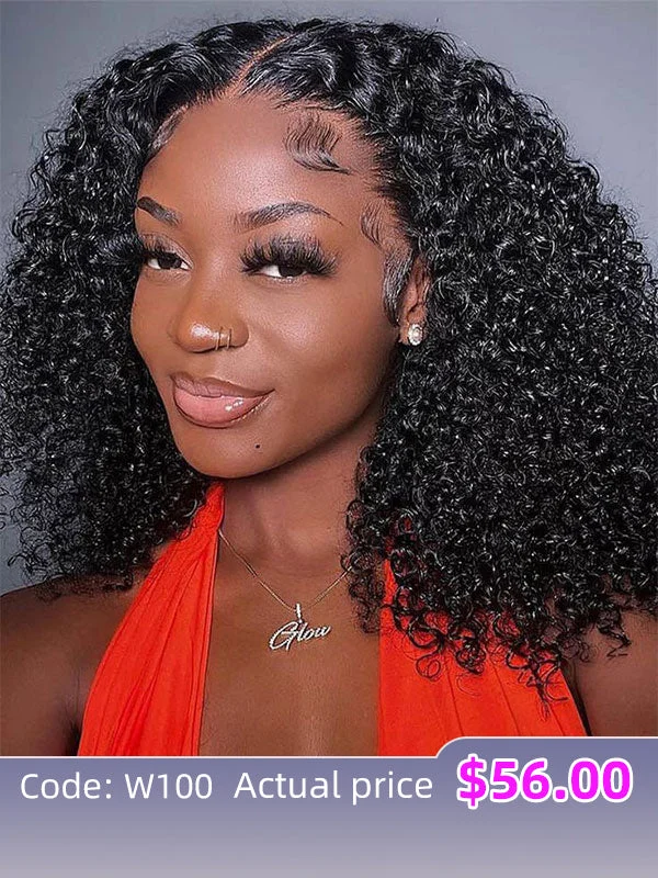 Short - bob wig for a super - sleek and minimalist style$100 Off Code: W100 | Wavymy Kinky Curly 13x4 Lace Frontal Short Bob Wigs 14 Inch  Human Hair 180% Density