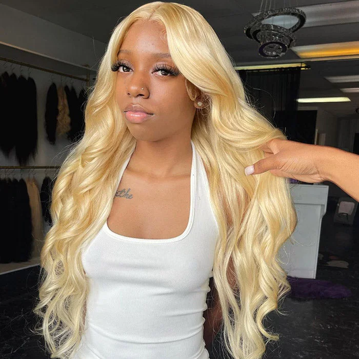 Colored wig with a wavy texture for a beachy and fun lookReady To Wear Body Wave Lace Front Wig Blonde 613 Pre-plucked 13x4 HD Lace Wig With Bleacehd Knots Glueless Body Wave Wigs Pre-cut