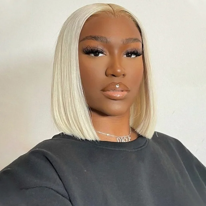 Colored wig with a straight texture for a sleek and minimalist lookReady To Wear Glueless Straight Bob Wig 180% Density Blonde 613 Color Pre-plucked 13x4 Straight Lace Front Wigs Bleached Knots