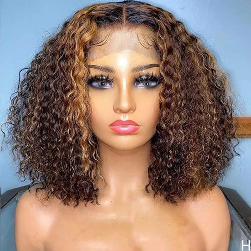 Bob wig with a wavy texture for a beachy lookWear and Go Glueless Wigs Short Ombre Highlight Culry Bob Wig Beginner Friendly Deep Parting Wig