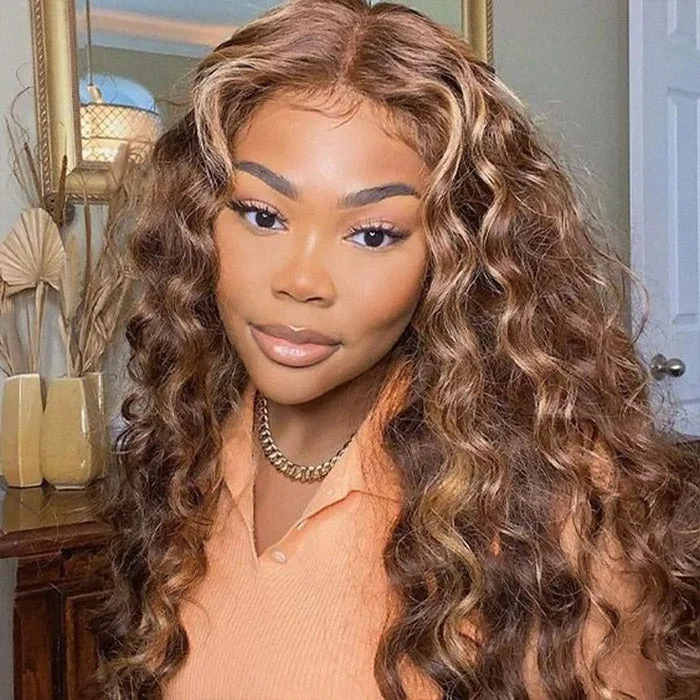 Colored wig with a side - swept bang for a sophisticated lookReady To Wear Loose Deep Wig P4/27 Pre-plucked 5x5 Glueless Lace Closure Wig With Bleached Knots