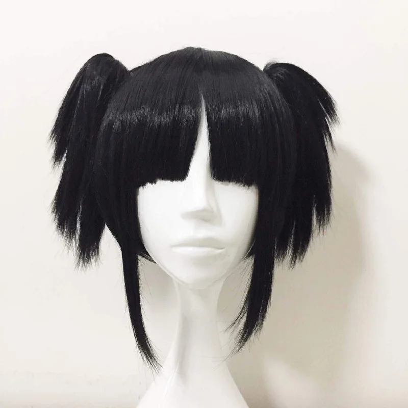 Bob wig with a balayage effect for a natural - looking color transitionWomen Black Short Straight Detachable Ponytails Blunt Bangs Cosplay Wig