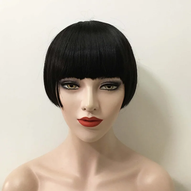 Ash - blonde bob wig for a trendy and cool - toned lookWomen Black Short Straight Round Bob Full Blunt Bangs Wig