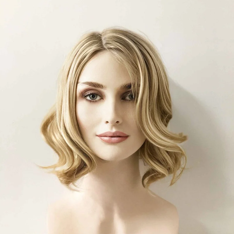 Bob wig with a blunt cut for a modern and edgy styleWomen Short Blonde Bob Bouncy Curly Side Part Wig