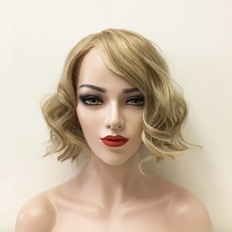 Bob wig in a jet - black color for a classic appearanceWomen Blonde Short Curly Bob Side Part Wig