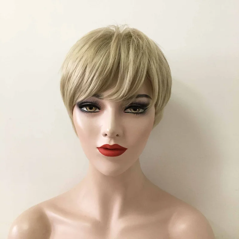 Short - bob wig for a super - sleek and minimalist styleWomen Blonde Short Straight Pixie Boy Cut Fringe Bangs Wig