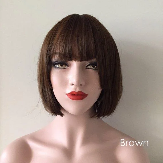 Short - bob wig for a super - sleek and minimalist styleWomen Dark Brown Black Short Straight Bob Layered Wig